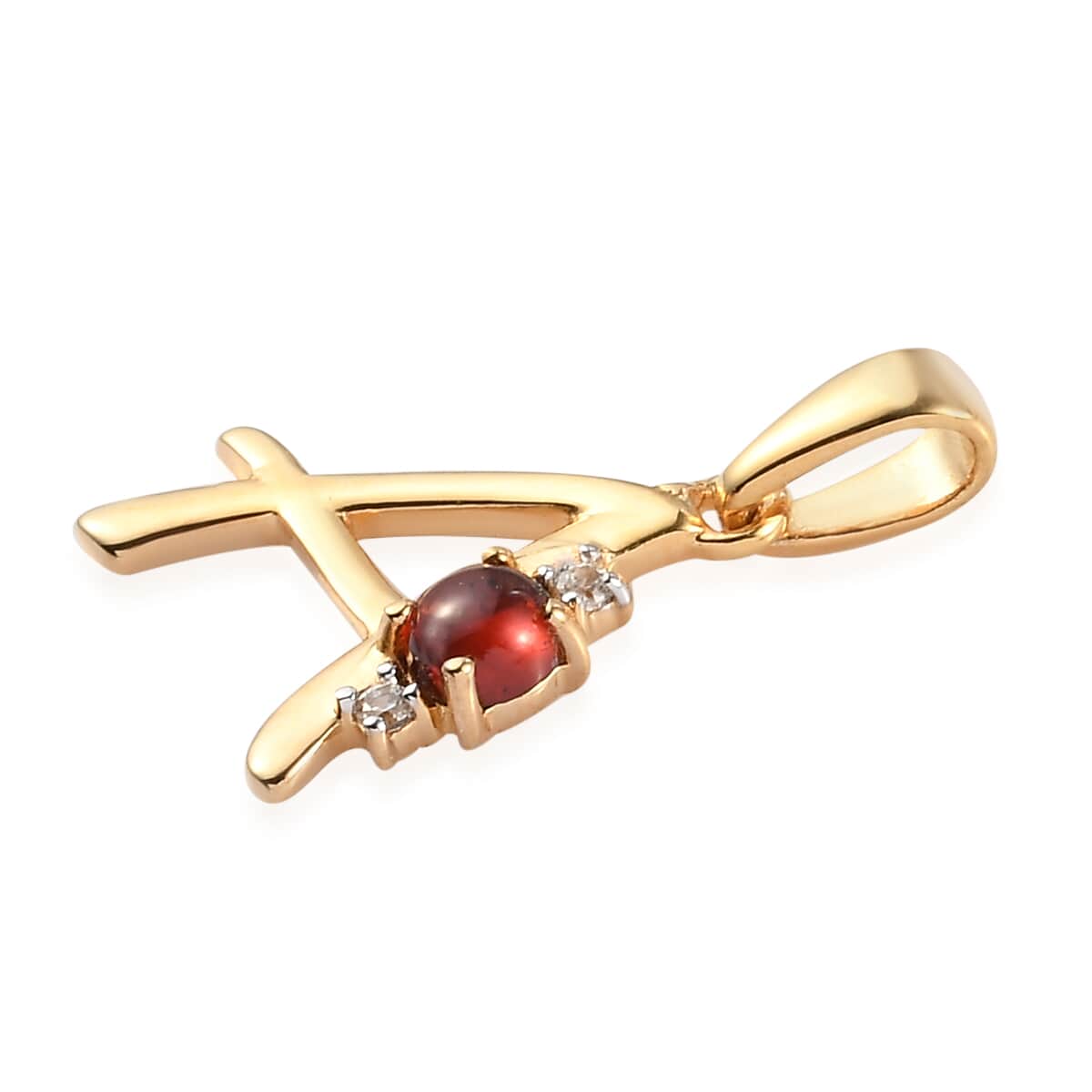 Mozambique Garnet and Natural White Zircon Initial A Pendant in Vermeil Yellow Gold Over Sterling Silver 0.50 ctw image number 3