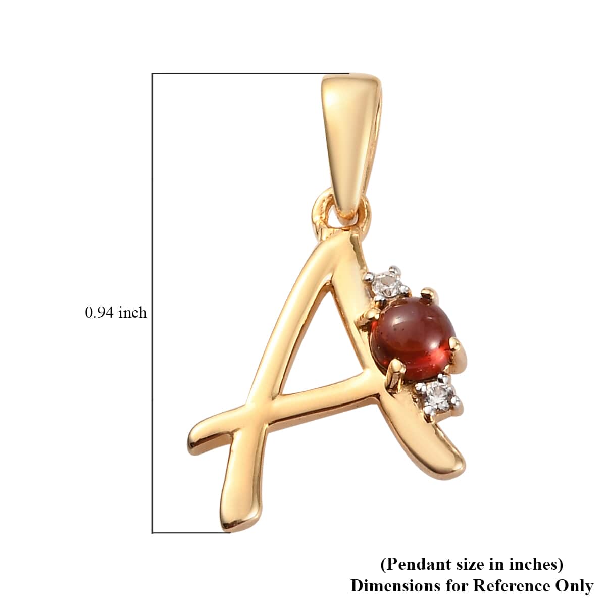 Mozambique Garnet and Natural White Zircon Initial A Pendant in Vermeil Yellow Gold Over Sterling Silver 0.50 ctw image number 4
