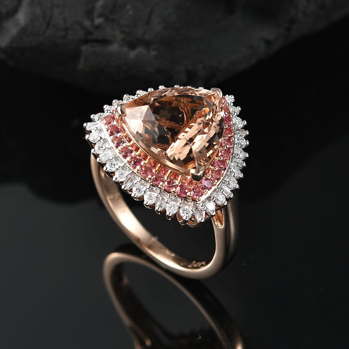 Luxoro AAA Mangoro Morganite, Padparadscha Sapphire (BT) 10.5) and G-H I2 Diamond 6.00 ctw Ring in 14K Rose Gold (Size 9.0) image number 1