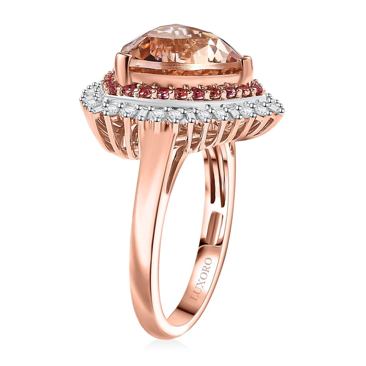 Luxoro AAA Mangoro Morganite, Padparadscha Sapphire (BT) 10.5) and G-H I2 Diamond 6.00 ctw Ring in 14K Rose Gold (Size 9.0) image number 3