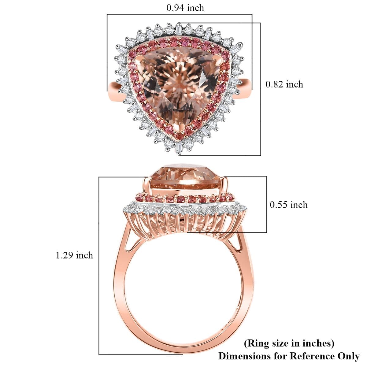 Luxoro AAA Mangoro Morganite, Padparadscha Sapphire (BT) 10.5) and G-H I2 Diamond 6.00 ctw Ring in 14K Rose Gold (Size 9.0) image number 5