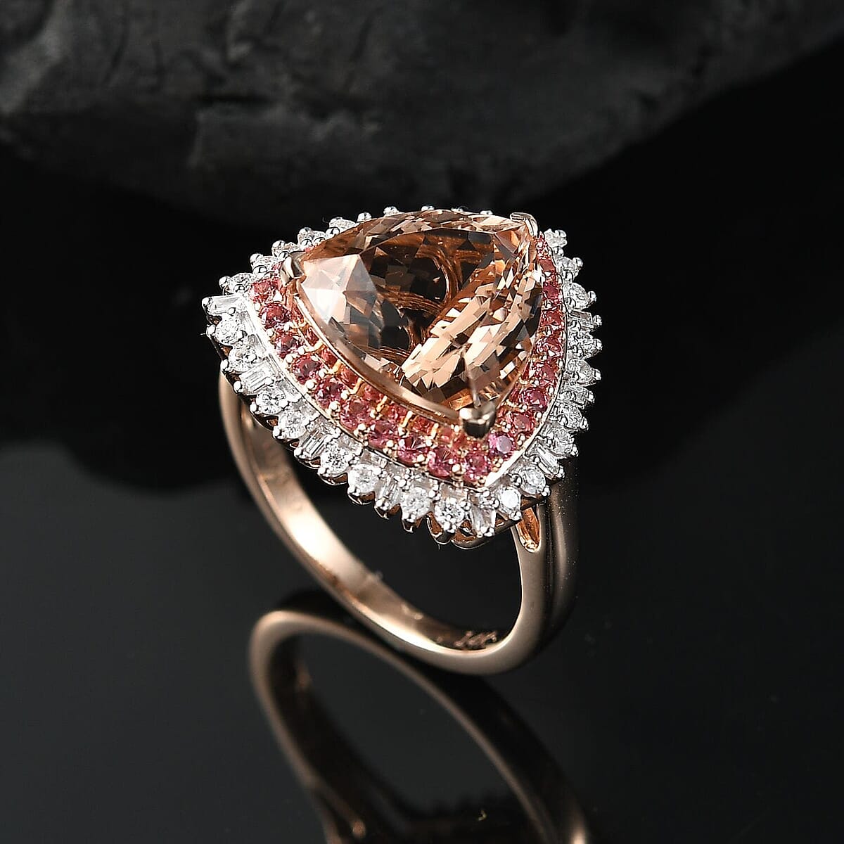Luxoro AAA Mangoro Morganite, Padparadscha Sapphire (BT) 5.0) and G-H I2 Diamond 6.00 ctw Ring in 14K Rose Gold (Size 9.0) image number 1