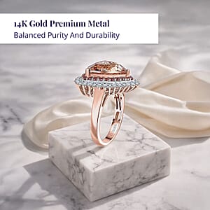 Luxoro AAA Mangoro Morganite, Padparadscha Sapphire (BT) and G-H I2 Diamond 6.00 ctw Ring in 14K Rose Gold (Size 5.0)