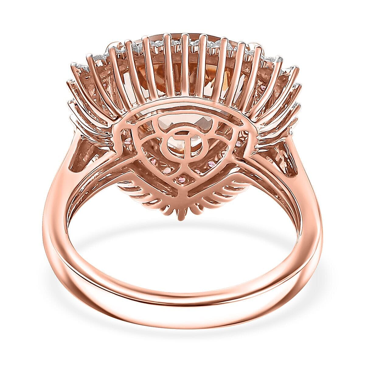 Luxoro AAA Mangoro Morganite, Padparadscha Sapphire (BT) 5.0) and G-H I2 Diamond 6.00 ctw Ring in 14K Rose Gold (Size 9.0) image number 4