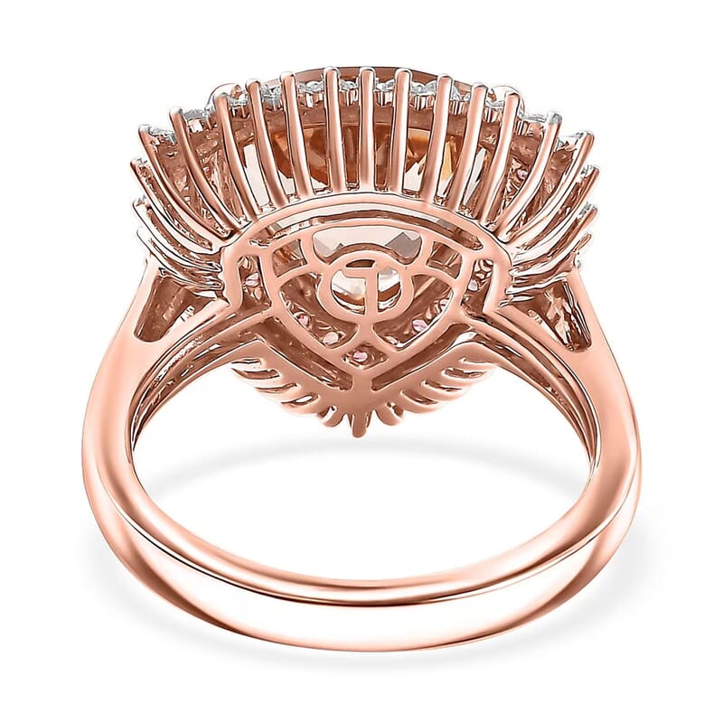 Luxoro AAA Mangoro Morganite, Padparadscha Sapphire (BT) and G-H I2 Diamond 6.00 ctw Ring in 14K Rose Gold (Size 5.0)