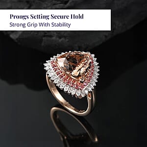 Luxoro AAA Mangoro Morganite, Padparadscha Sapphire (BT) and G-H I2 Diamond 6.00 ctw Ring in 14K Rose Gold (Size 7.0)