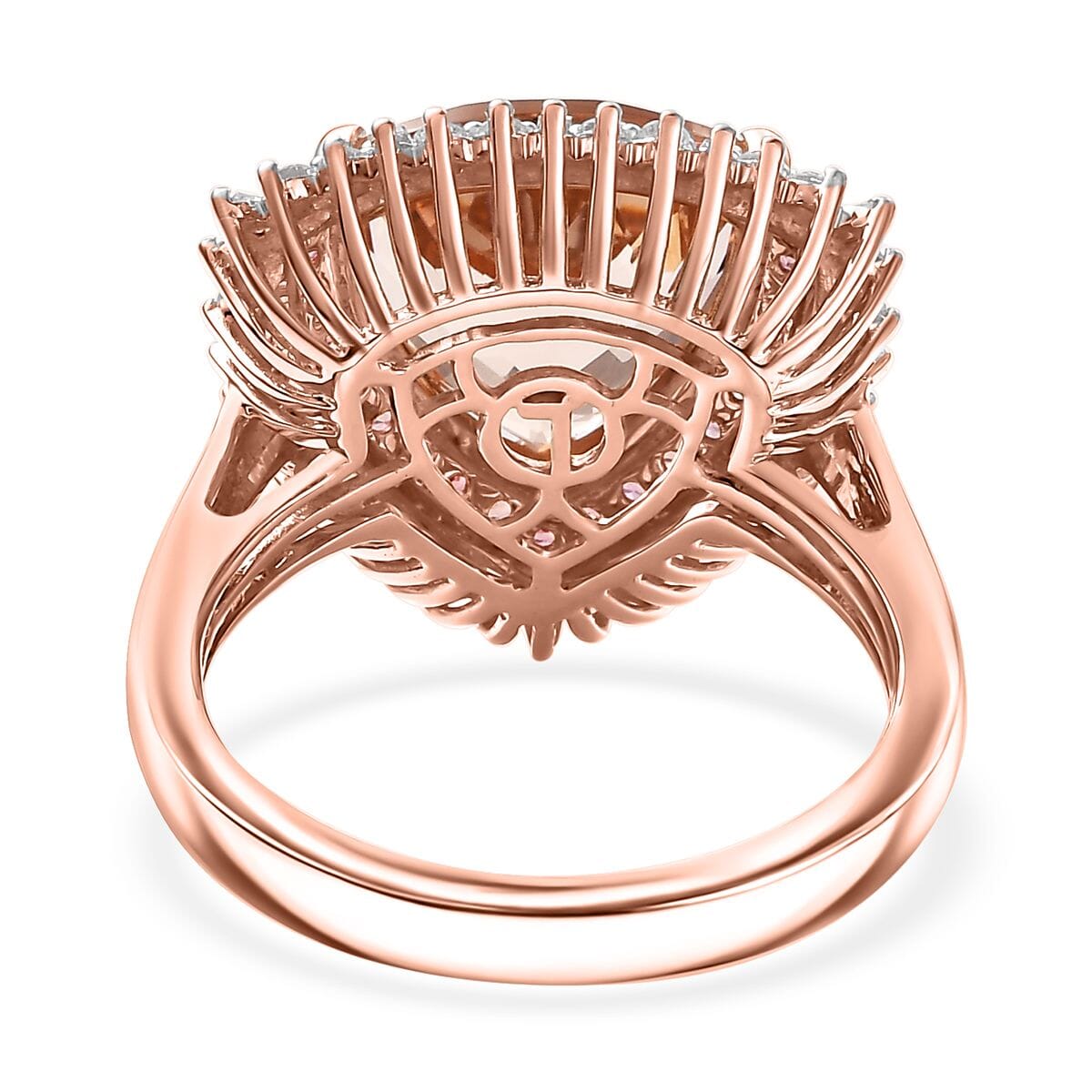 Luxoro AAA Mangoro Morganite, Padparadscha Sapphire (BT) 7.0) and G-H I2 Diamond 6.00 ctw Ring in 14K Rose Gold (Size 9.0) image number 4