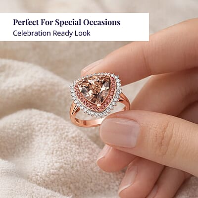 Luxoro AAA Mangoro Morganite, Padparadscha Sapphire (BT) and G-H I2 Diamond 6.00 ctw Ring in 14K Rose Gold (Size 7.0)