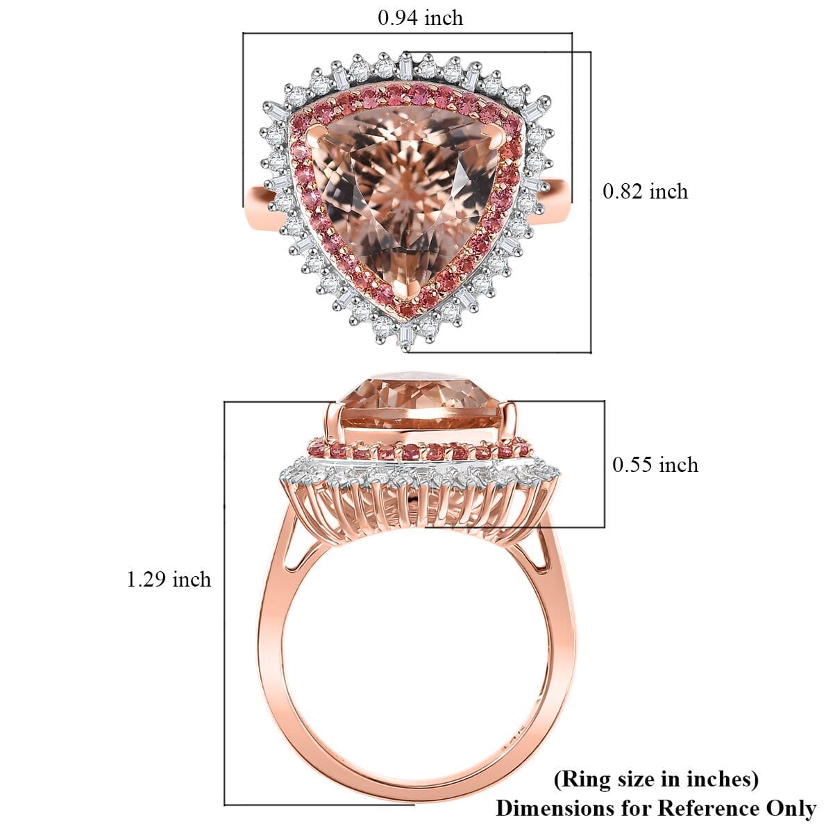 Luxoro AAA Mangoro Morganite, Padparadscha Sapphire (BT) 7.0) and G-H I2 Diamond 6.00 ctw Ring in 14K Rose Gold (Size 9.0) image number 5