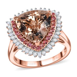 Luxoro AAA Mangoro Morganite, Padparadscha Sapphire (BT) 8.0) and G-H I2 Diamond 6.00 ctw Ring in 14K Rose Gold (Size 9.0)