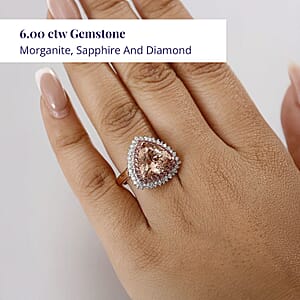 Luxoro AAA Mangoro Morganite, Padparadscha Sapphire (BT) and G-H I2 Diamond 6.00 ctw Ring in 14K Rose Gold (Size 8.0)