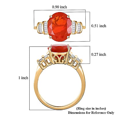 Epic Deal Luxoro 10K Yellow Gold Premium Crimson Fire Opal, Diamond (I2) (0.20 cts) Ring (Size 11.0) 3.45 ctw