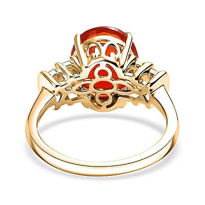 Epic Deal Luxoro 10K Yellow Gold Premium Crimson Fire Opal, Diamond (I2) (0.20 cts) Ring (Size 12.0) 3.45 ctw