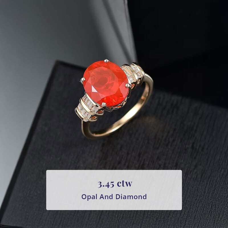 Epic Deal Luxoro 10K Yellow Gold Premium Crimson Fire Opal, Diamond (I2) (0.20 cts) Ring (Size 5.0) 3.45 ctw