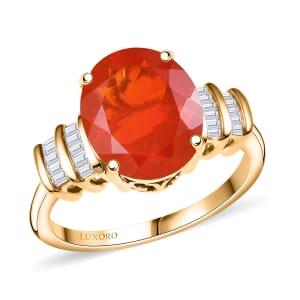 Luxoro Premium Crimson Fire Opal and I2 Diamond 3.45 ctw Dawnfire Ring in 10K Yellow Gold (Size 6.0)