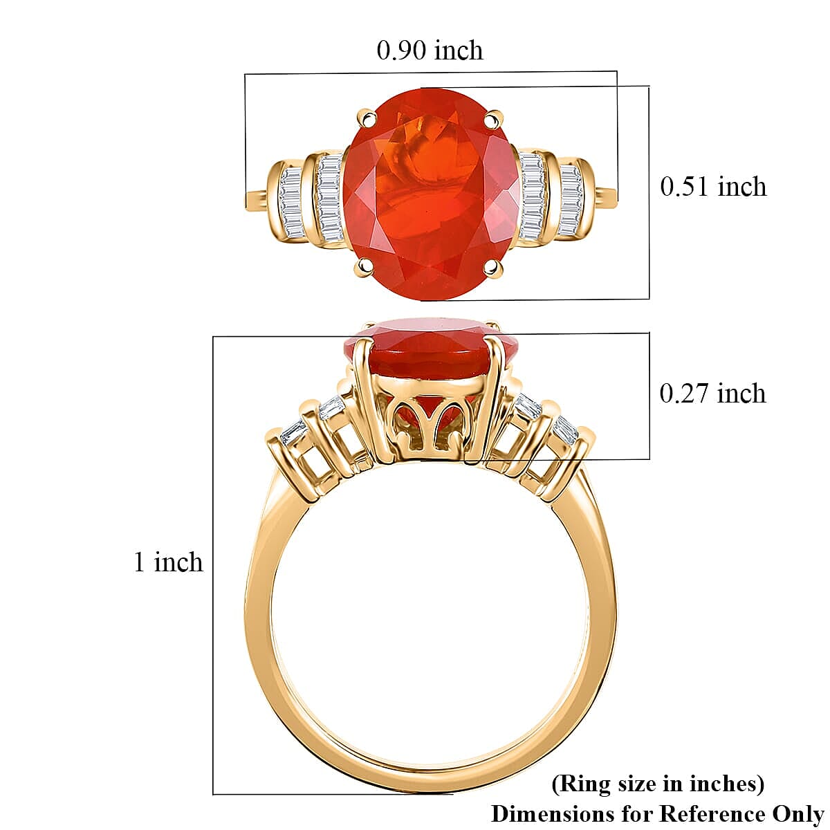 Luxoro Premium Crimson Fire Opal and I2 Diamond 3.45 ctw Dawnfire Ring in 10K Yellow Gold (Size 6.0) image number 5