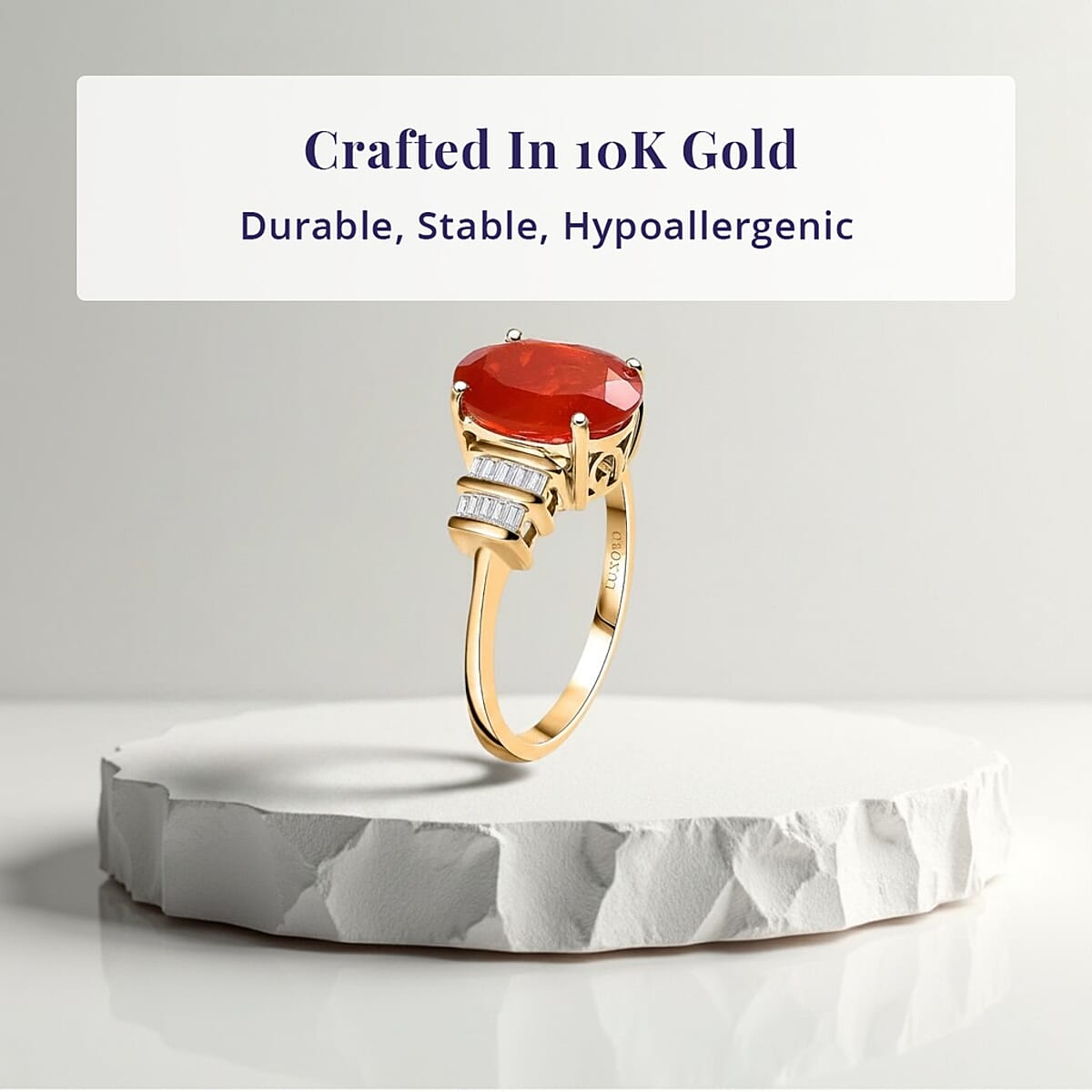 Epic Deal Luxoro 10K Yellow Gold Premium Crimson Fire Opal, Diamond (I2) (0.20 cts) Ring (Size 6.5) 3.45 ctw image number 3