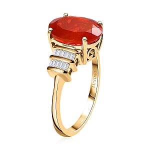 Luxoro Premium Crimson Fire Opal and I2 Diamond 3.45 ctw Dawnfire Ring in 10K Yellow Gold (Size 7.0)