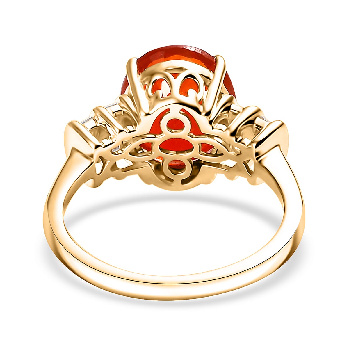 Luxoro Premium Crimson Fire Opal and I2 Diamond 3.45 ctw Dawnfire Ring in 10K Yellow Gold (Size 7.0) image number 4
