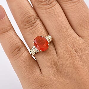 Epic Deal Luxoro 10K Yellow Gold Premium Crimson Fire Opal, Diamond (I2) (0.20 cts) Ring (Size 8.5) 3.45 ctw