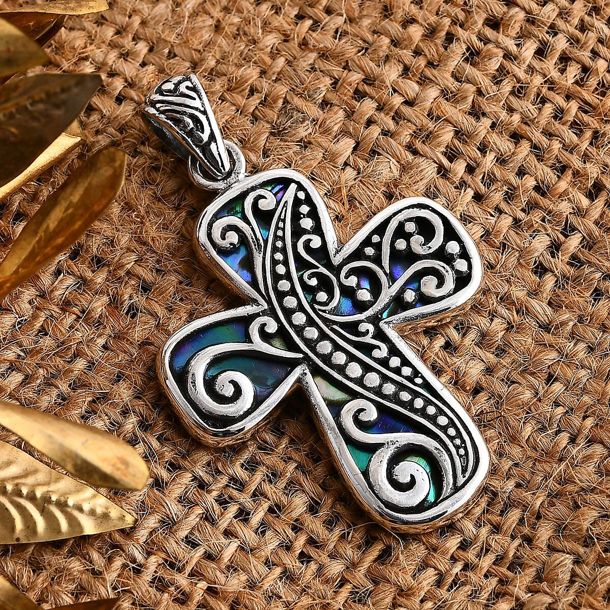 Bali Legacy Abalone Shell Cross Pendant without Chain in Sterling Silver image number 1