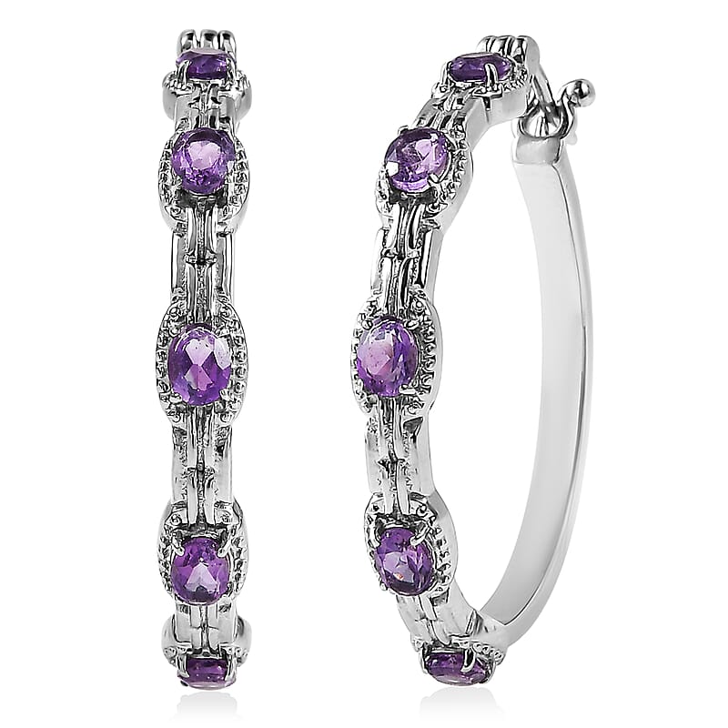 African Amethyst 3.25 ctw Earrings in Stainless Steel 