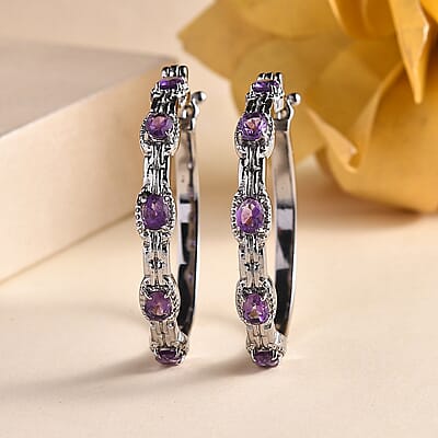 African Amethyst 3.25 ctw Earrings in Stainless Steel 