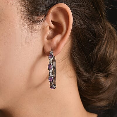 African Amethyst 3.25 ctw Earrings in Stainless Steel 