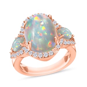 Premium Ethiopian Welo Opal and White Zircon 5.75 ctw Ring in 18K Vermeil Rose Gold Over Sterling Silver (Size 10.0)