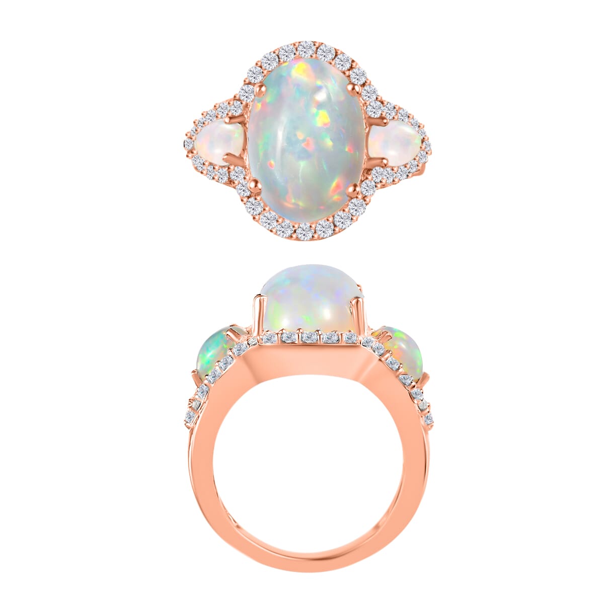 Premium Ethiopian Welo Opal and White Zircon 5.75 ctw Ring in 18K Vermeil Rose Gold Over Sterling Silver image number 3