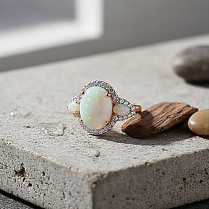 Premium Ethiopian Welo Opal and White Zircon 5.75 ctw Ring in 18K Vermeil Rose Gold Over Sterling Silver (Size 7.0)