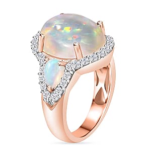 Premium Ethiopian Welo Opal and White Zircon 5.75 ctw Ring in 18K Vermeil Rose Gold Over Sterling Silver (Size 7.0)