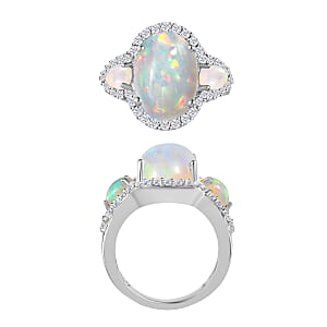 D'Joy Premium Ethiopian Welo Opal and White Zircon 5.75 ctw Ring in Rhodium Over Sterling Silver (Size 9.0)