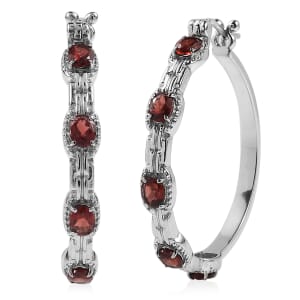 Mozambique Garnet 4.40 ctw Hoop Earrings in Stainless Steel 