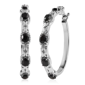 Thai Black Spinel 5.00 ctw Hoop Earrings in Stainless Steel