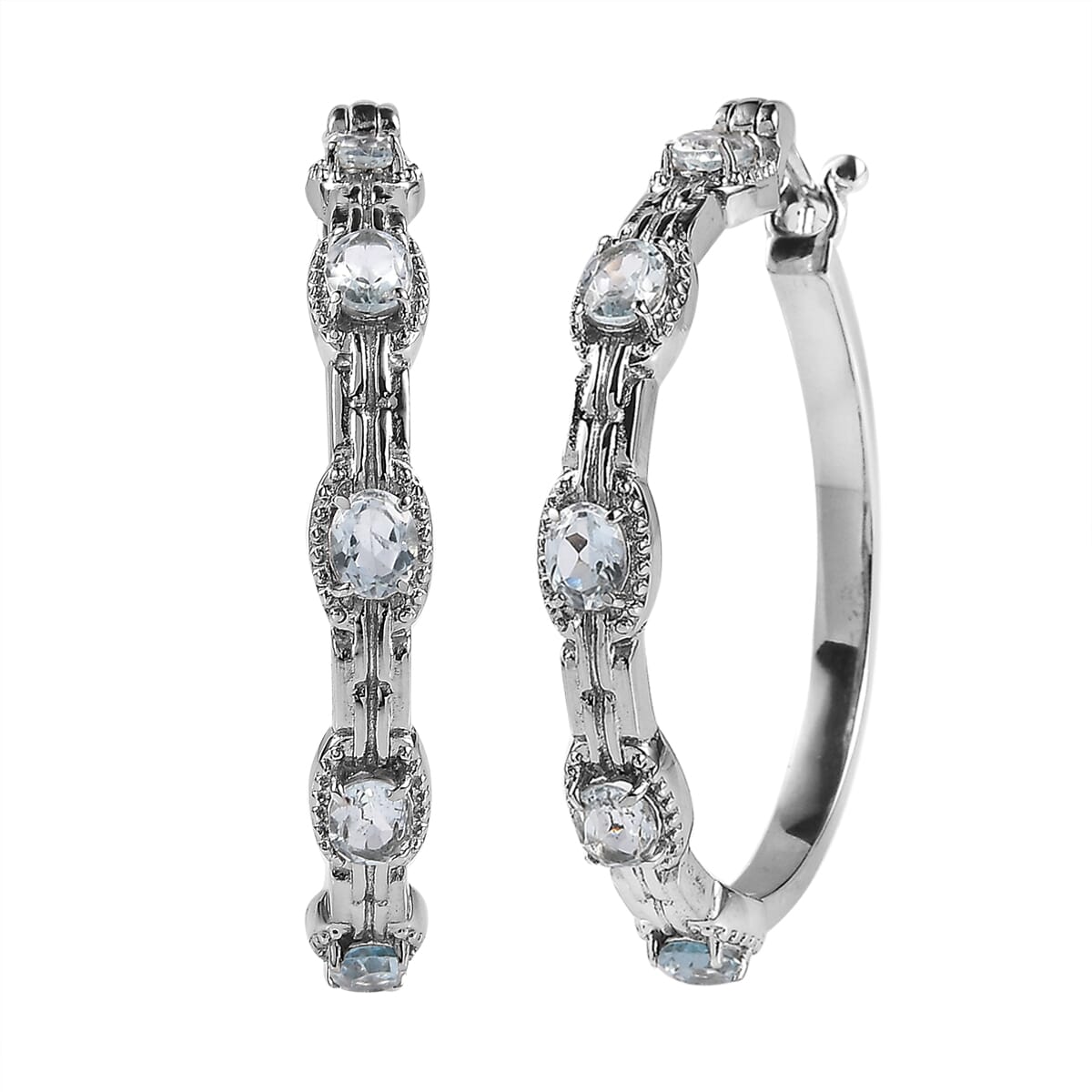 Sky Blue Topaz 4.50 ctw Hoop Earrings in Stainless Steel  image number 0