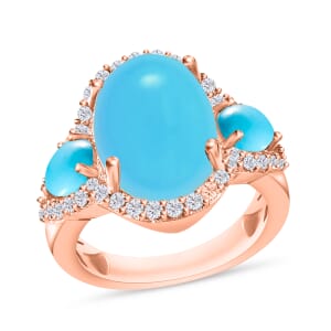 D'Joy Premium Sleeping Beauty Turquoise and White Zircon 7.20 ctw Ring in 18K Vermeil Rose Gold Over Sterling Silver (Size 8.0)