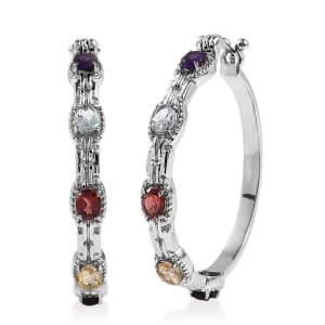 Multi Gemstone 3.40 ctw Hoop Earrings in Stainless Steel 