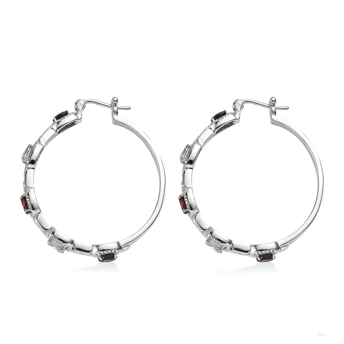 Multi Gemstone 3.40 ctw Hoop Earrings in Stainless Steel  image number 3