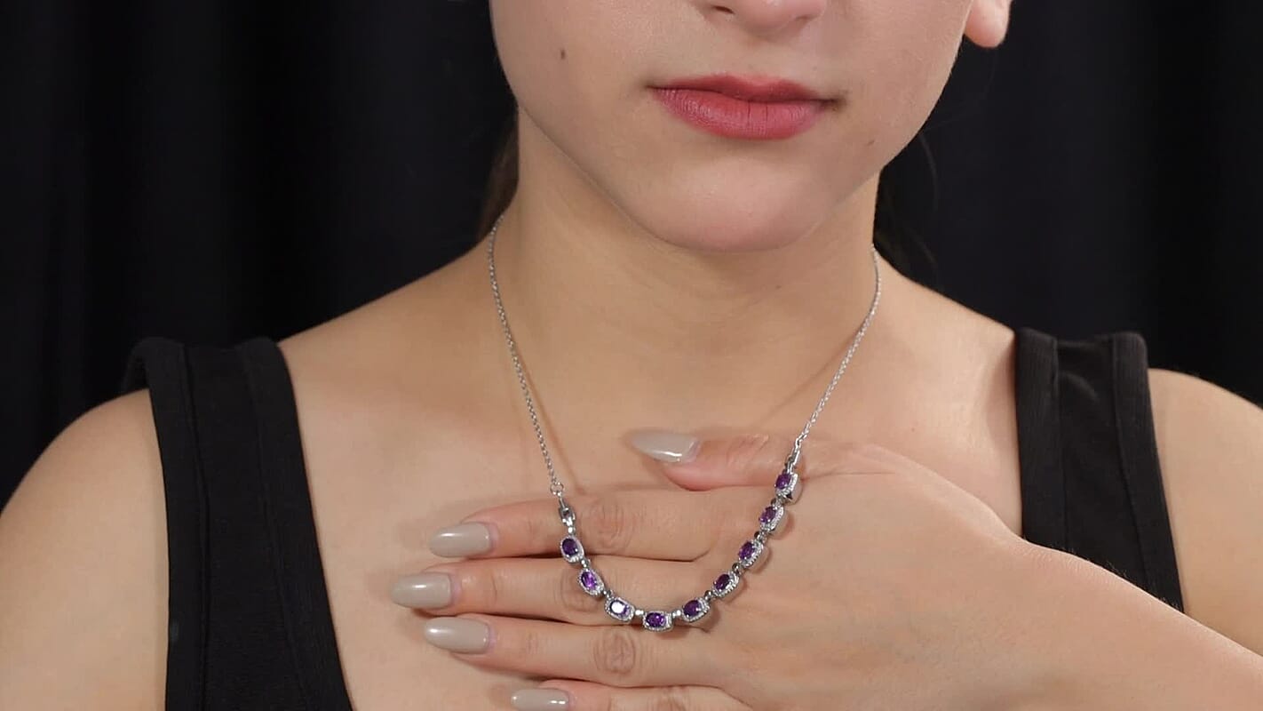 African Amethyst Necklace (18-20 Inches) in Stainless Steel 3.10 ctw