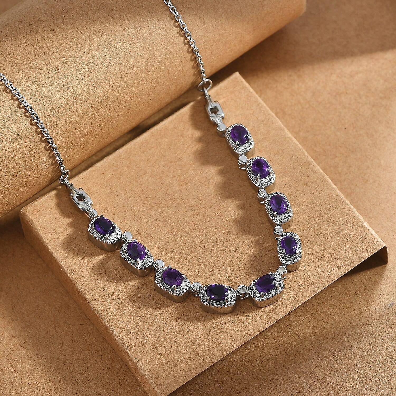 African Amethyst 3.10 ctw Necklace in Stainless Steel 20 Inches