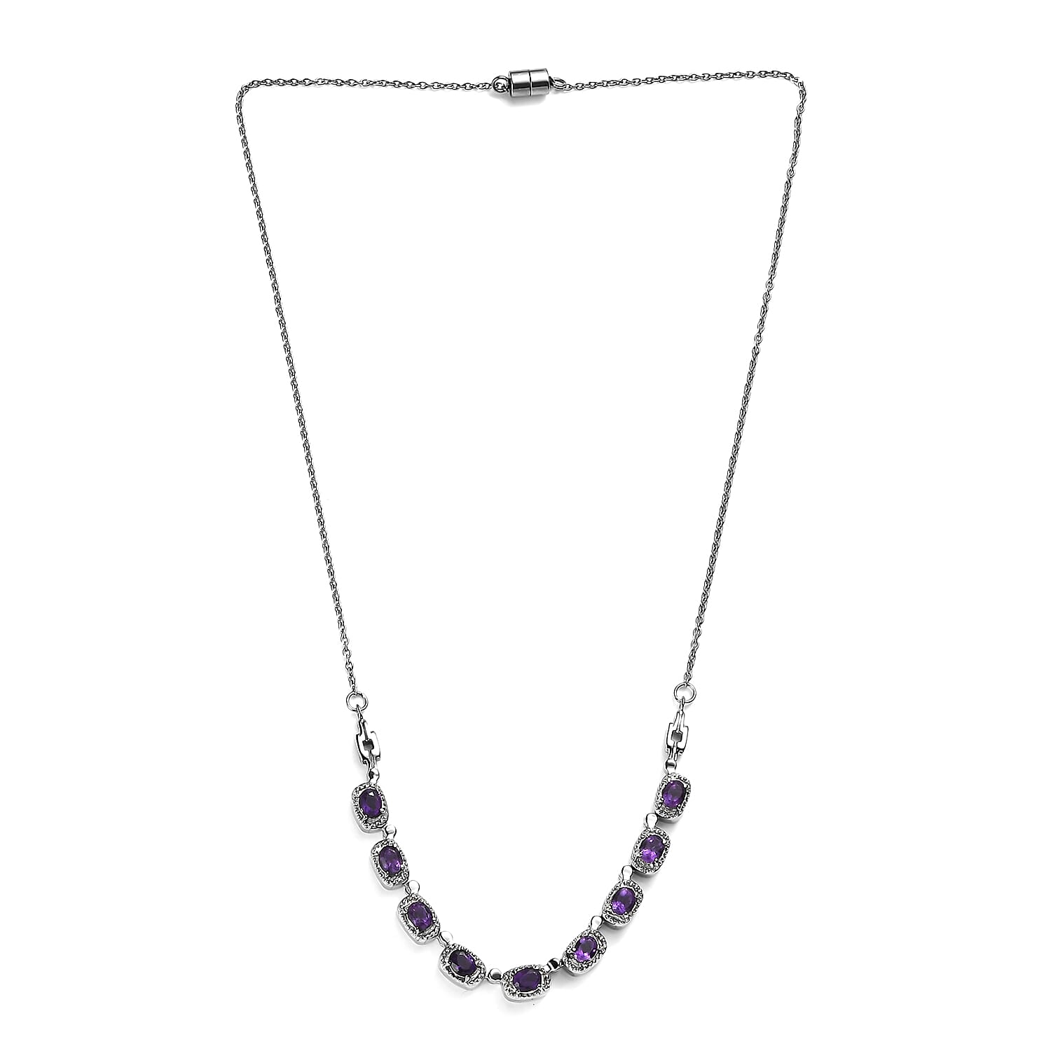 African Amethyst 3.10 ctw Necklace in Stainless Steel 20 Inches