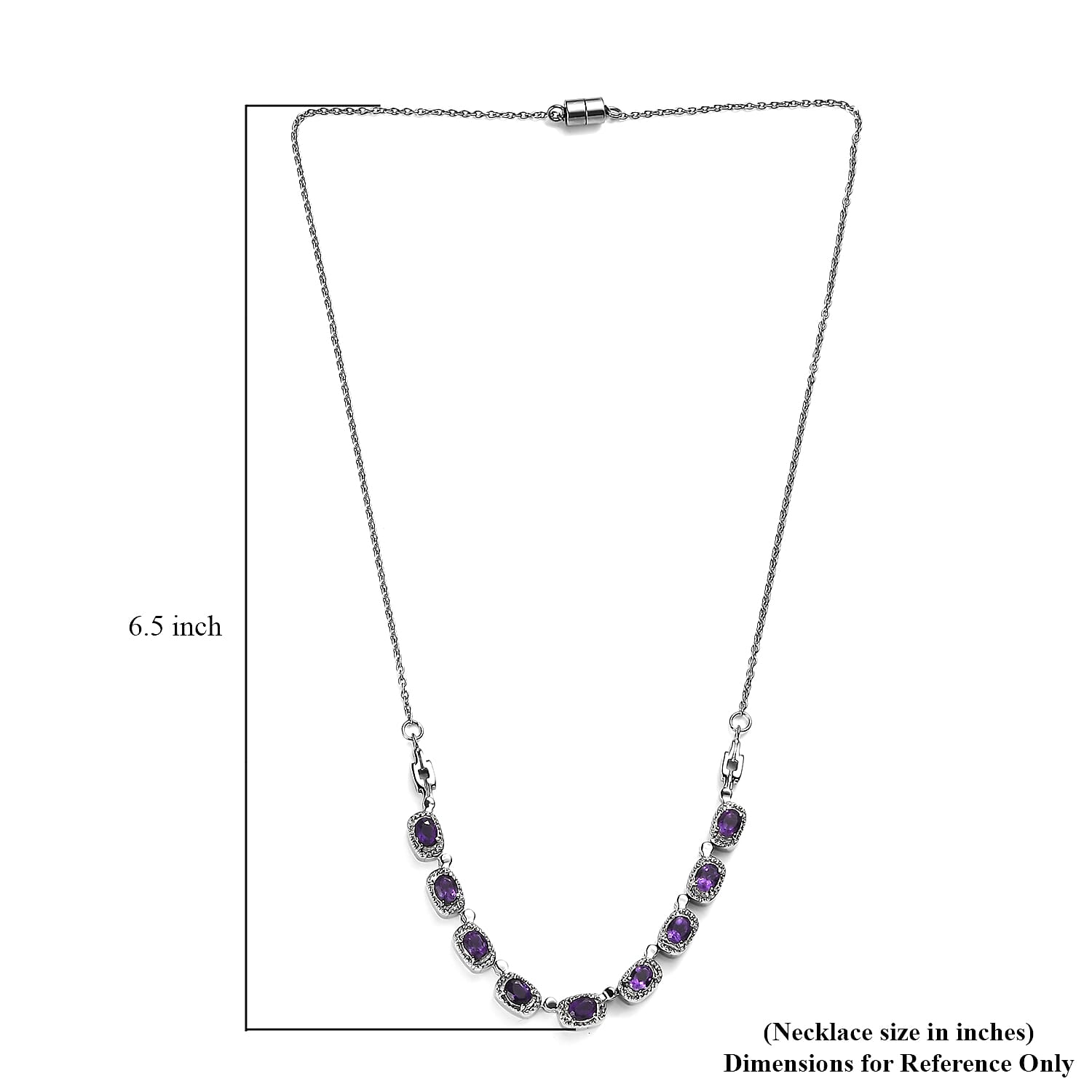 African Amethyst 3.10 ctw Necklace in Stainless Steel 20 Inches