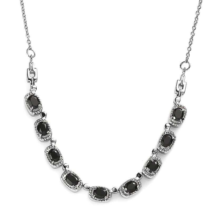 Thai Black Spinel 4.40 ctw Necklace in Stainless Steel 20 Inches