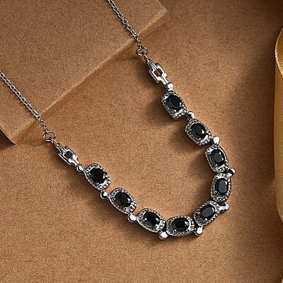 Thai Black Spinel 4.40 ctw Necklace in Stainless Steel 20 Inches