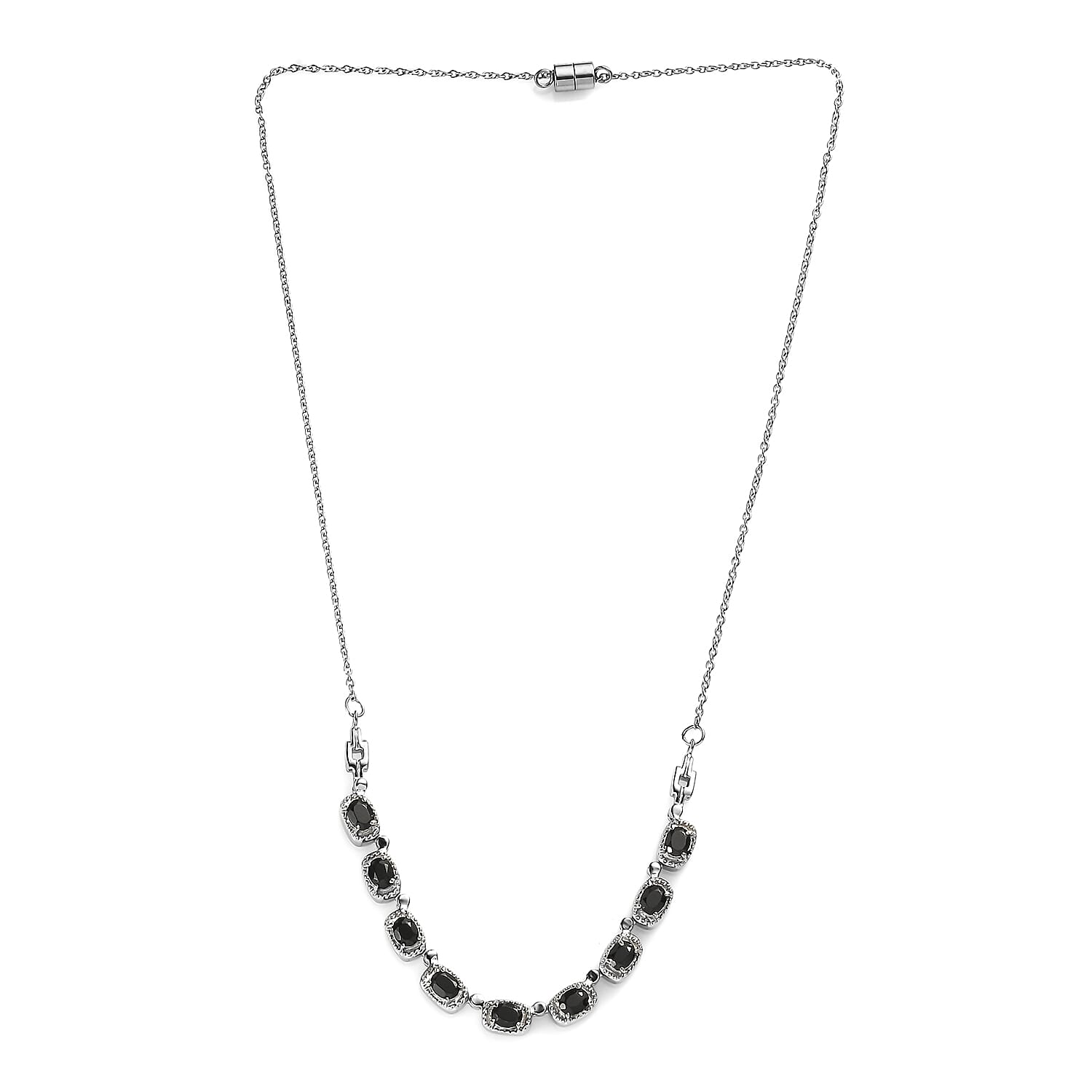 Thai Black Spinel 4.40 ctw Necklace in Stainless Steel 20 Inches
