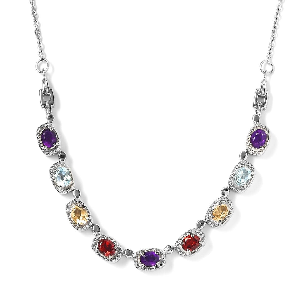 Multi Gemstone 3.00 ctw Necklace in Stainless Steel 20 Inches image number 0