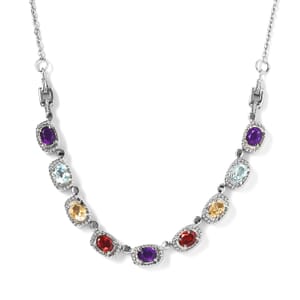 Multi Gemstone 3.00 ctw Necklace in Stainless Steel 20 Inches