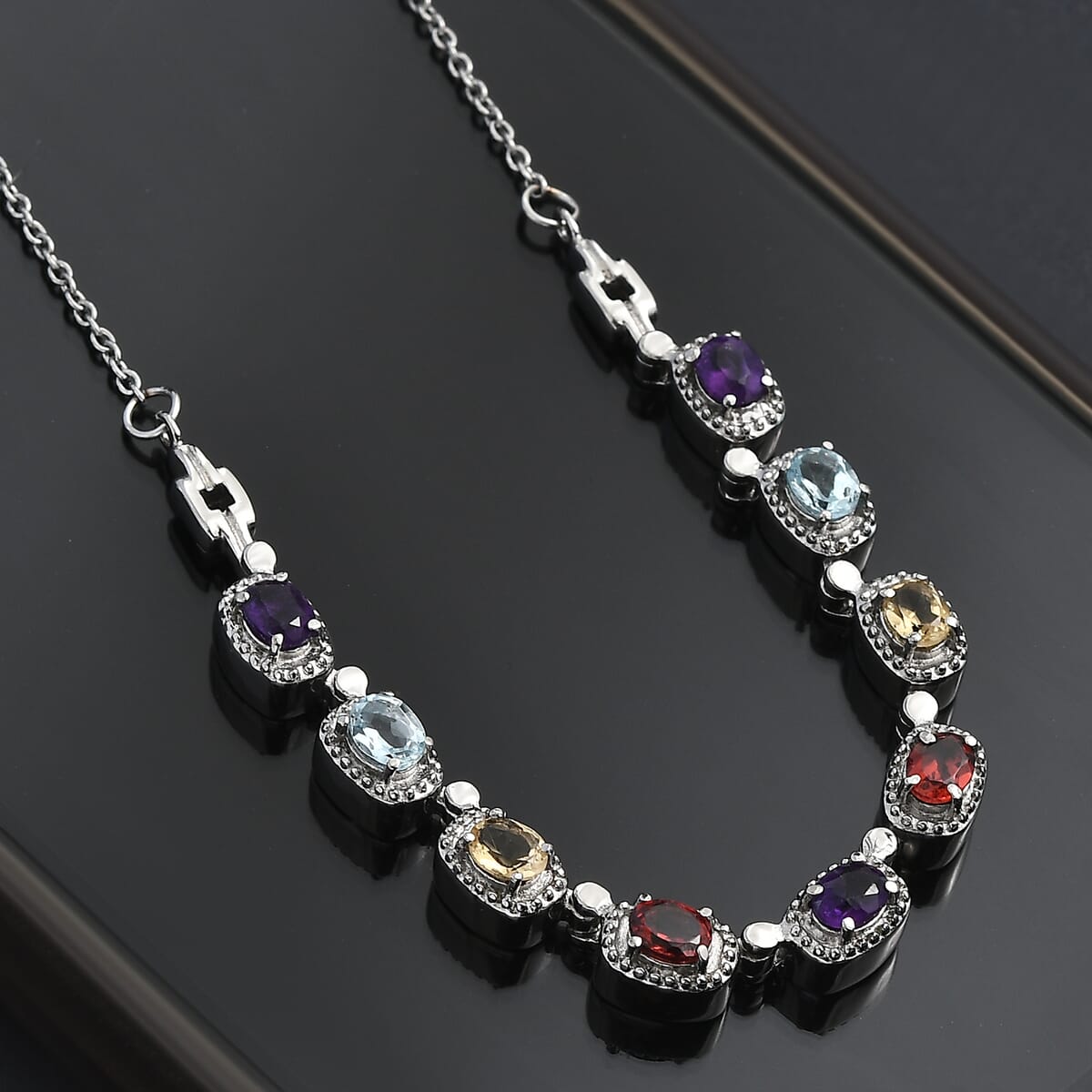 Multi Gemstone 3.00 ctw Necklace in Stainless Steel 20 Inches image number 1