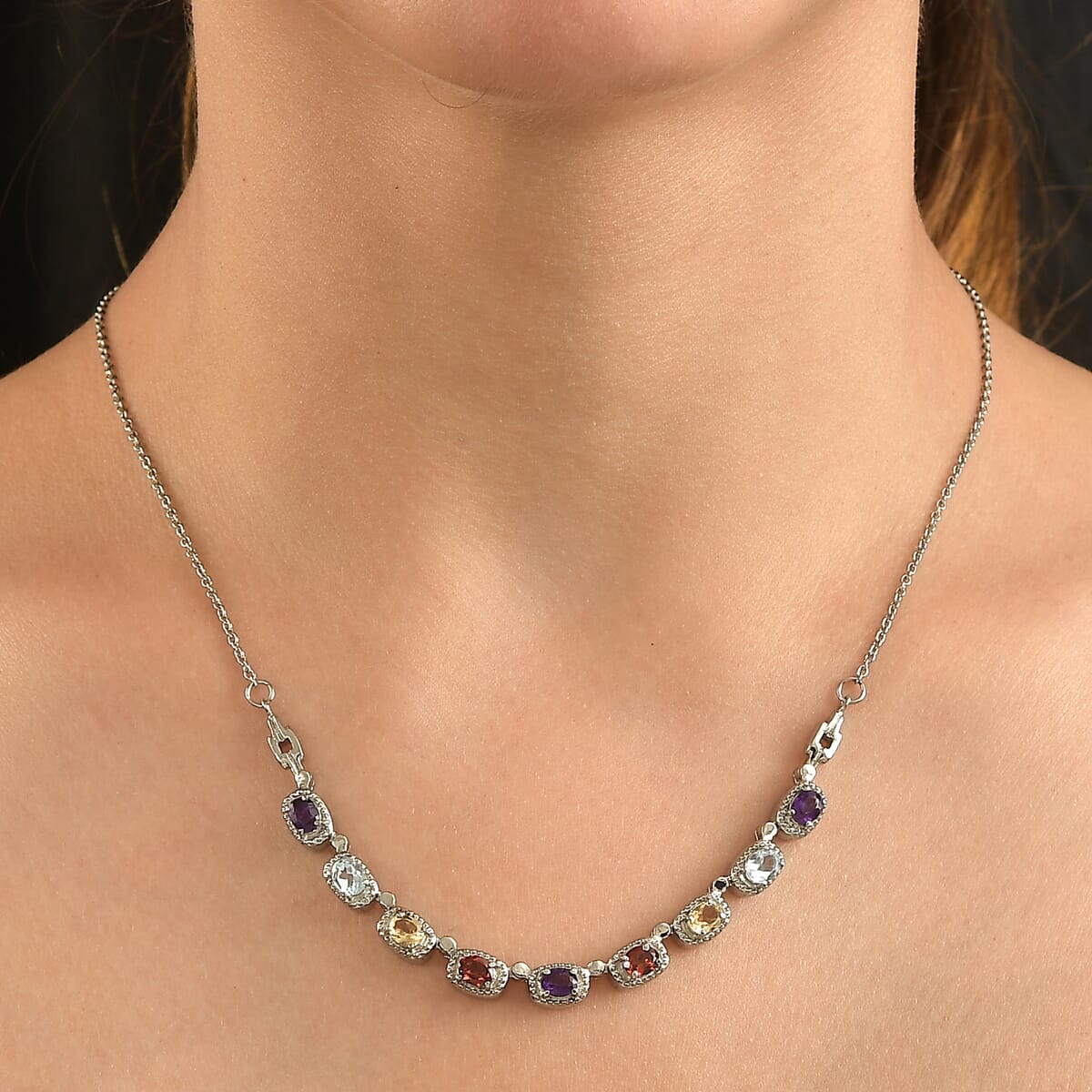Multi Gemstone 3.00 ctw Necklace in Stainless Steel 20 Inches image number 2